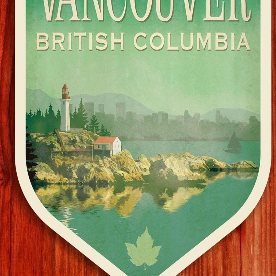 Vancouver travel sticker, vintage style decal for suitcase, luggage, laptop or water bottle
