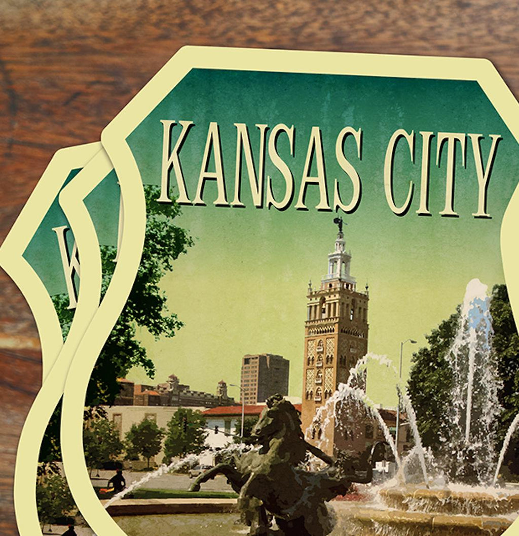 Kansas City travel sticker, vintage style decal for suitcase, luggage, laptop or water bottle