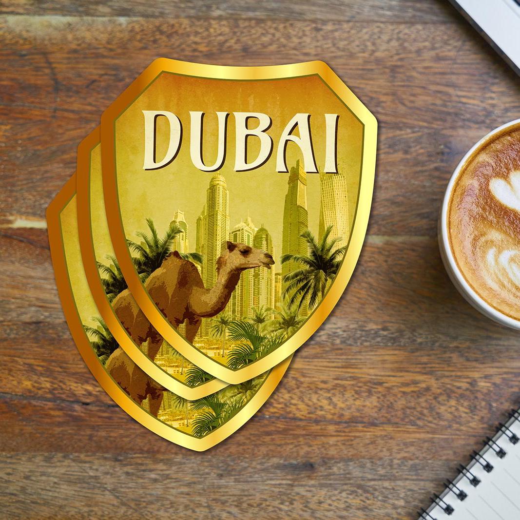 Dubai travel sticker, vintage style decal for suitcase, luggage, laptop or water bottle