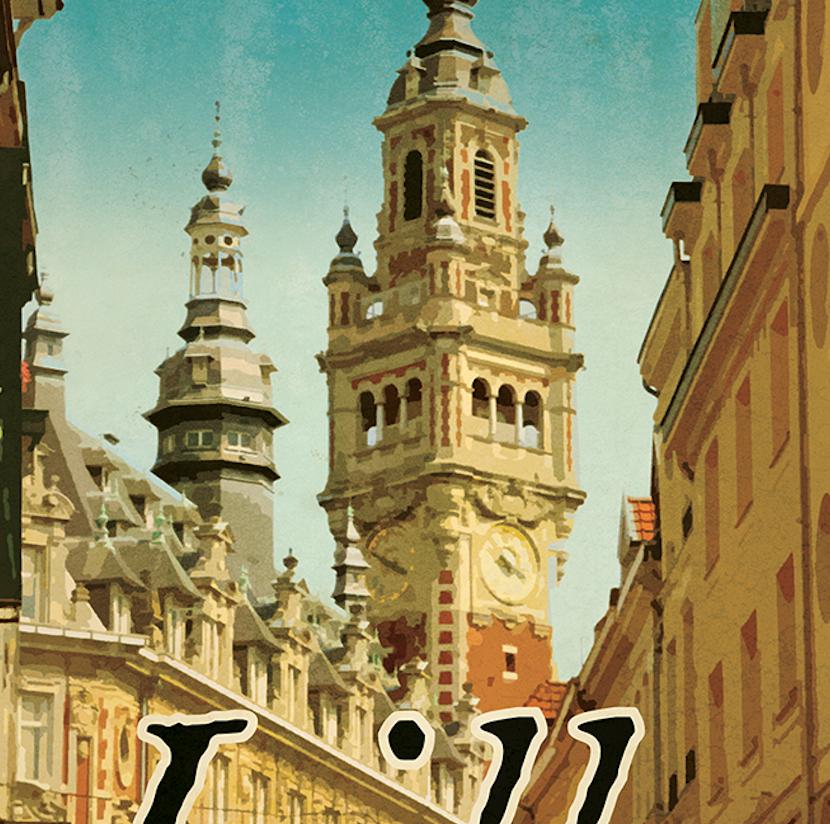 Lille France Travel Sticker: Vintage Suitcase Luggage Decal