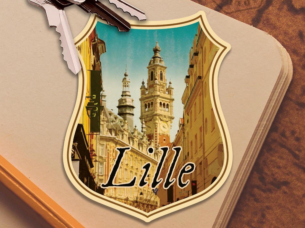 Lille France Travel Sticker: Vintage Suitcase Luggage Decal