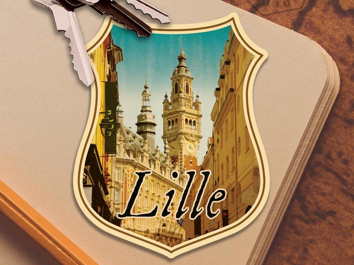 Lille France Travel Sticker: Vintage Suitcase Luggage Decal