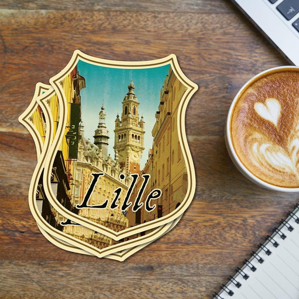 Lille France Travel Sticker: Vintage Suitcase Luggage Decal
