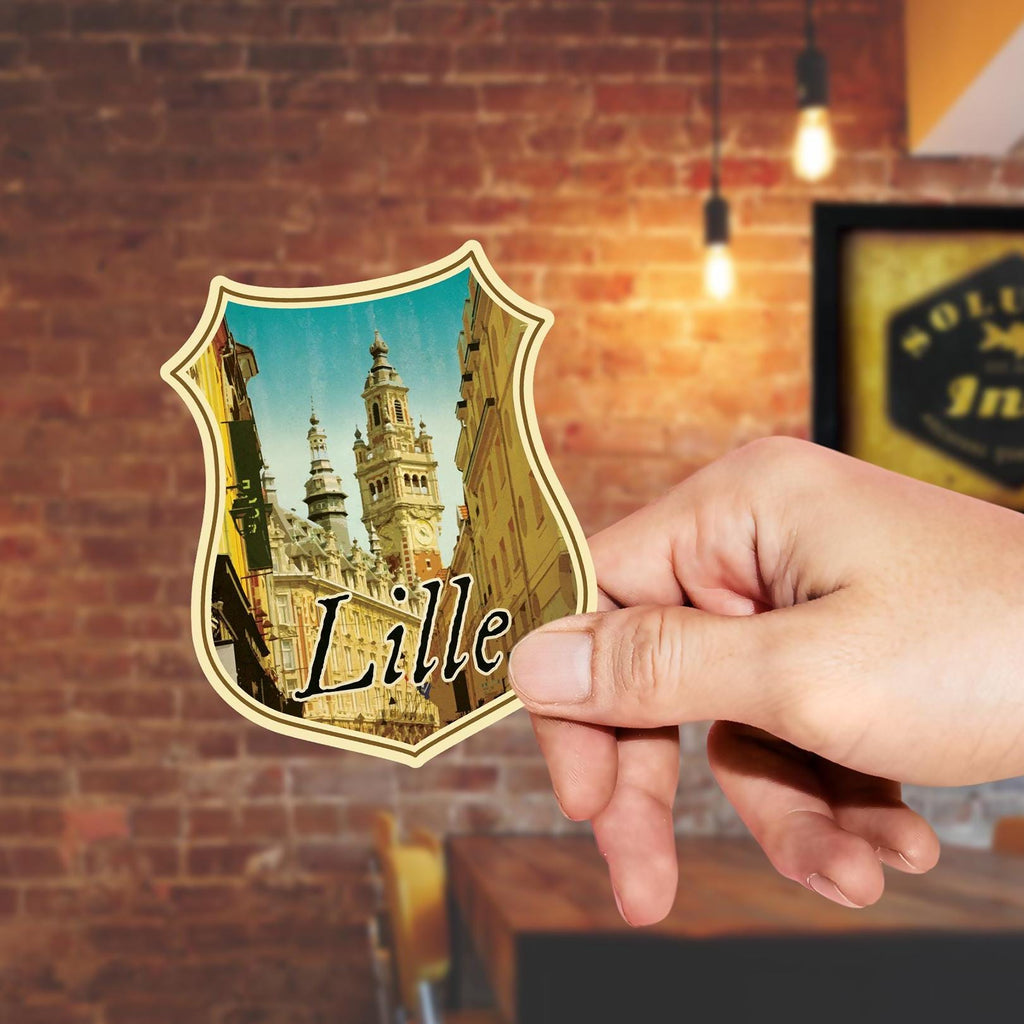 Lille France Travel Sticker: Vintage Suitcase Luggage Decal