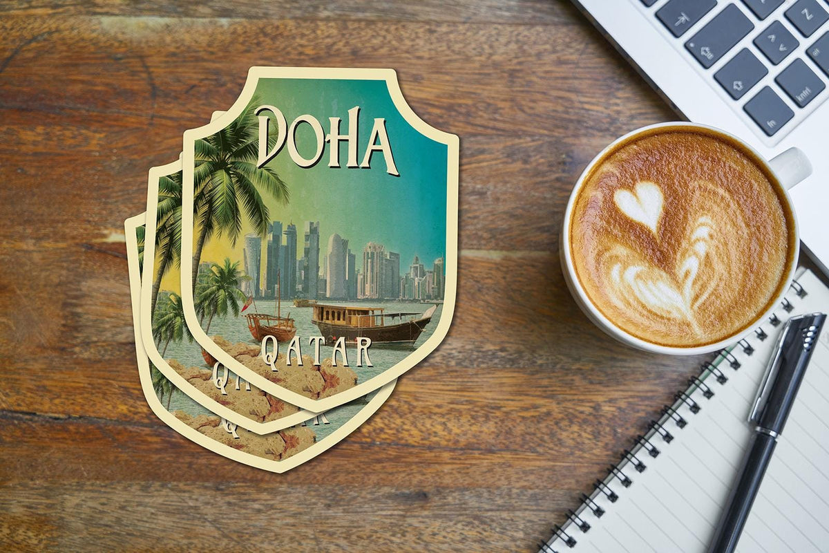 Doha travel sticker, vintage style decal for suitcase, luggage, laptop or water bottle