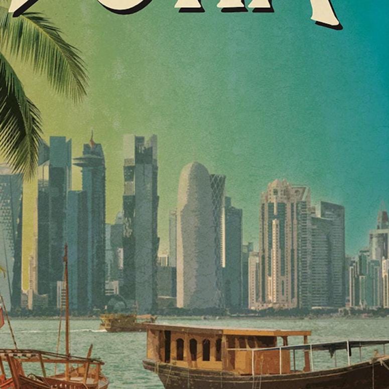 Doha travel sticker, vintage style decal for suitcase, luggage, laptop or water bottle