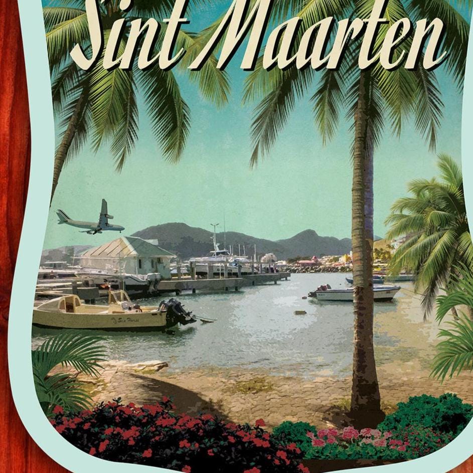 St Martin travel sticker, vintage style decal for suitcase, luggage, laptop or water bottle