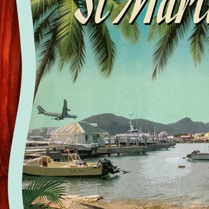 St Martin travel sticker, vintage style decal for suitcase, luggage, laptop or water bottle