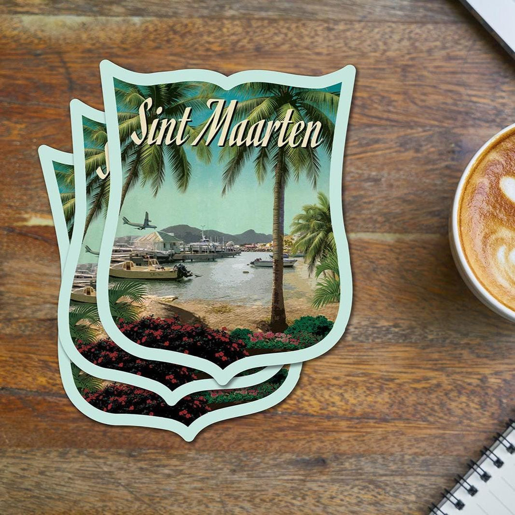 St Martin travel sticker, vintage style decal for suitcase, luggage, laptop or water bottle
