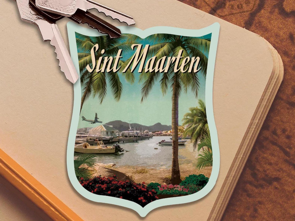 St Martin travel sticker, vintage style decal for suitcase, luggage, laptop or water bottle
