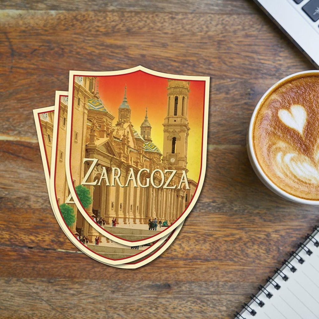 Zaragoza Spain Travel Sticker: Vintage Suitcase Luggage Decal