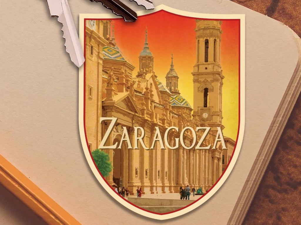 Zaragoza Spain Travel Sticker: Vintage Suitcase Luggage Decal