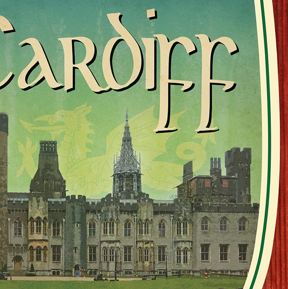 Cardiff Wales Travel Sticker: Vintage-Style Luggage Decal