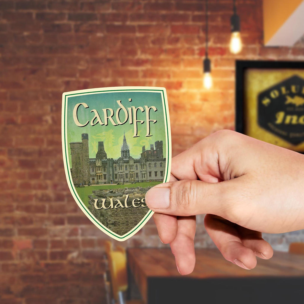 Cardiff Wales Travel Sticker: Vintage-Style Luggage Decal
