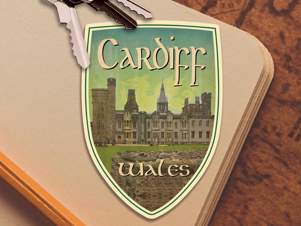 Cardiff Wales Travel Sticker: Vintage-Style Luggage Decal