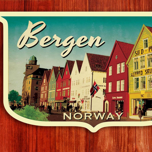 Bergen Norway Travel Sticker: Vintage-Style Luggage Decal