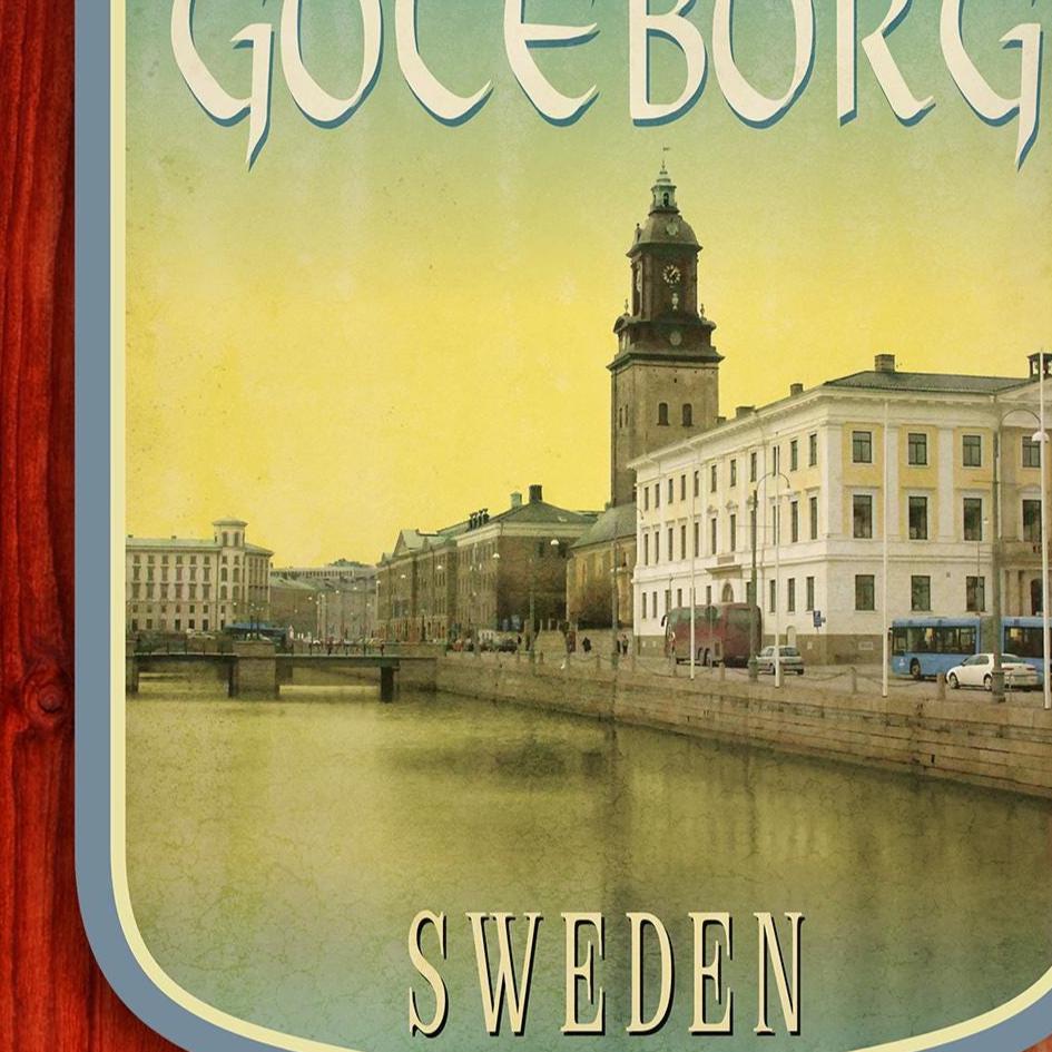 Gothenburg Sweden Travel Sticker: Vintage Luggage Label Style