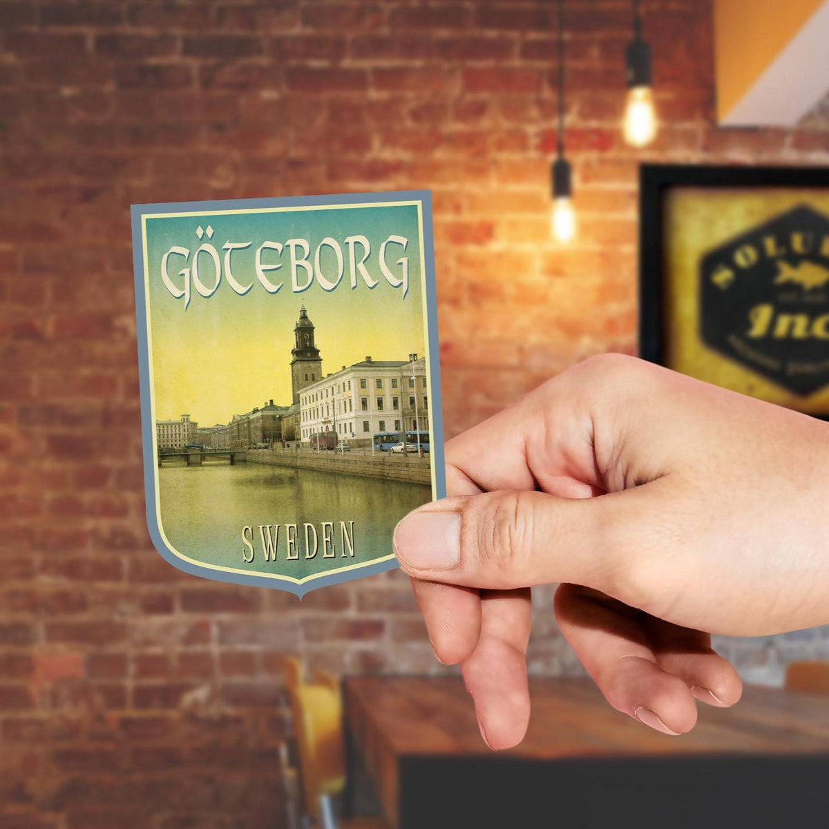 Gothenburg Sweden Travel Sticker: Vintage Luggage Label Style