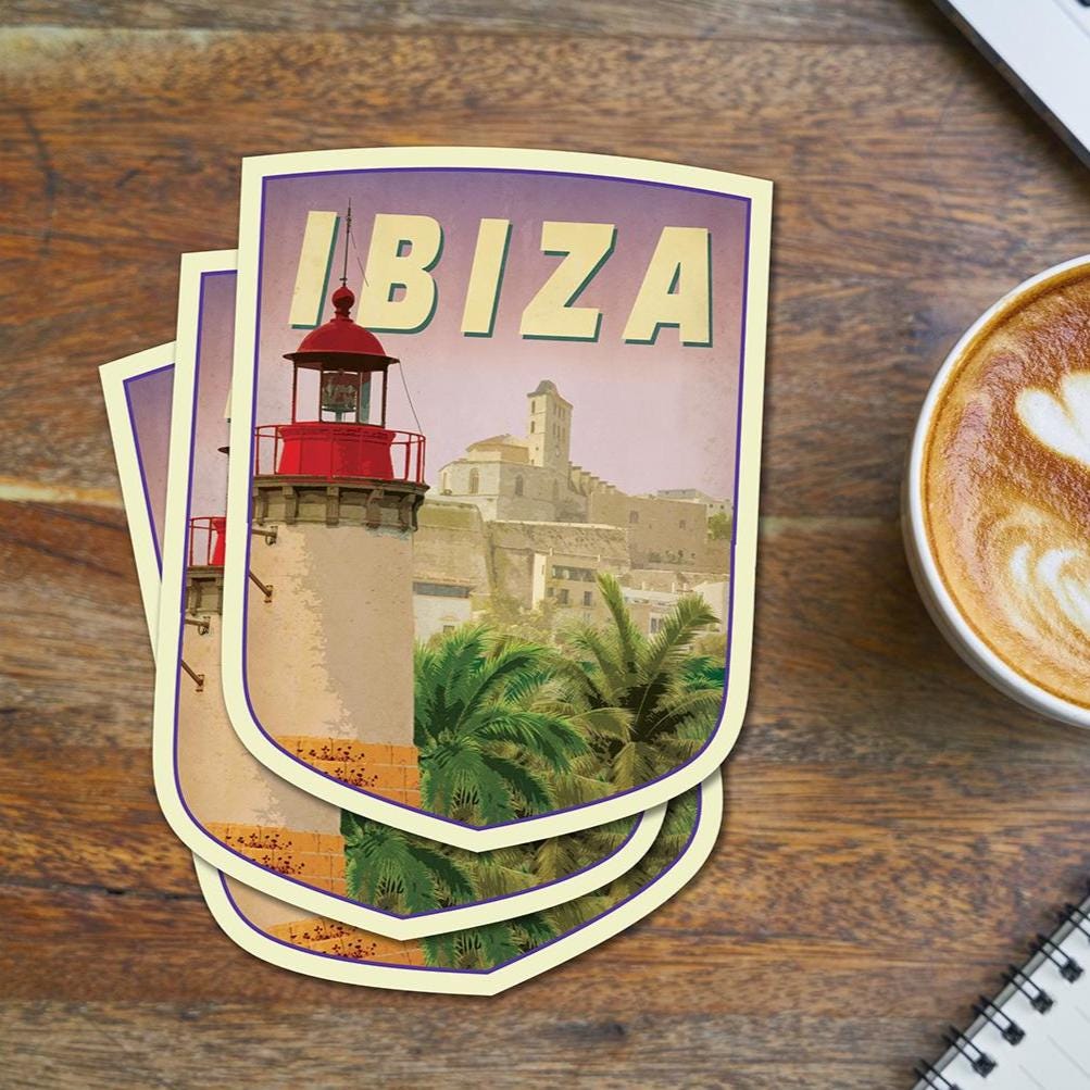 Ibiza Spain Travel Sticker: Vintage-Style Luggage Decal