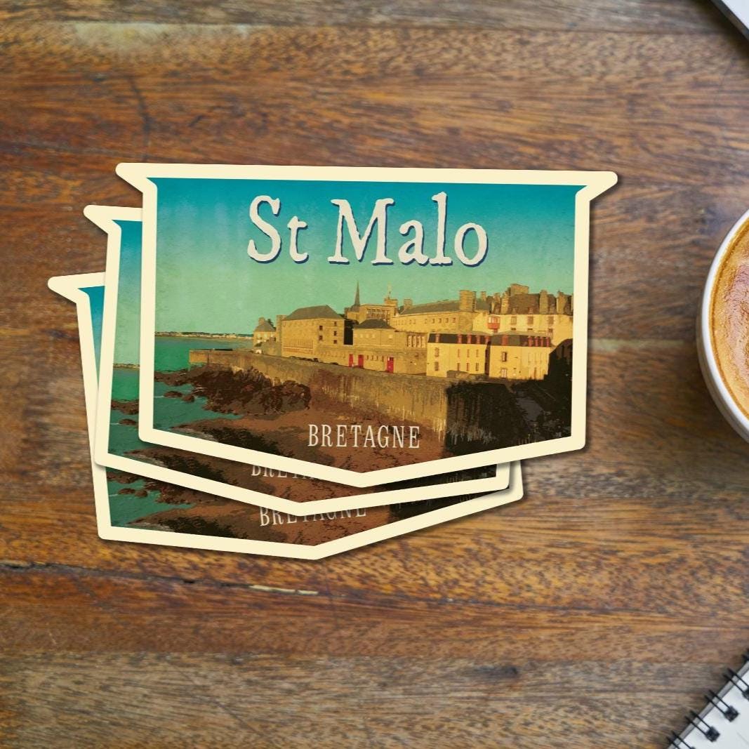 St Malo France Travel Sticker: Vintage-Style Luggage Decal