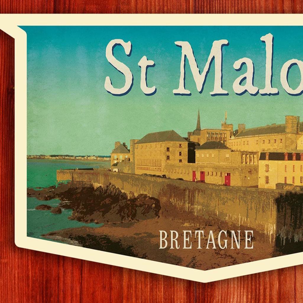 St Malo France Travel Sticker: Vintage-Style Luggage Decal