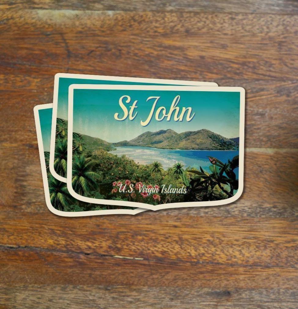 St John Virgin Islands Travel Sticker: Vintage Suitcase Decal