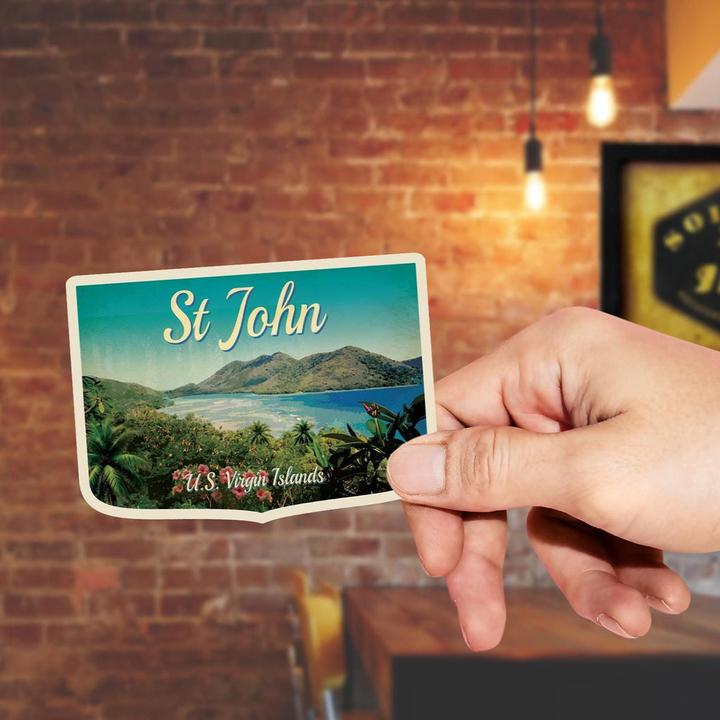 St John Virgin Islands Travel Sticker: Vintage Suitcase Decal