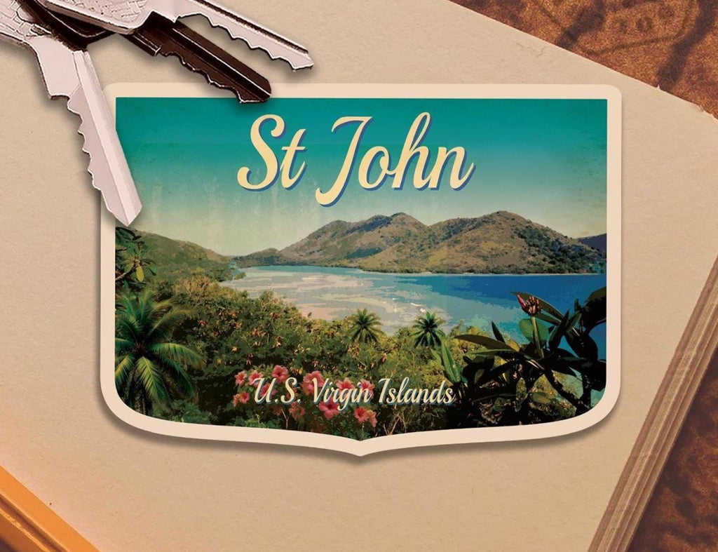 St John Virgin Islands Travel Sticker: Vintage Suitcase Decal