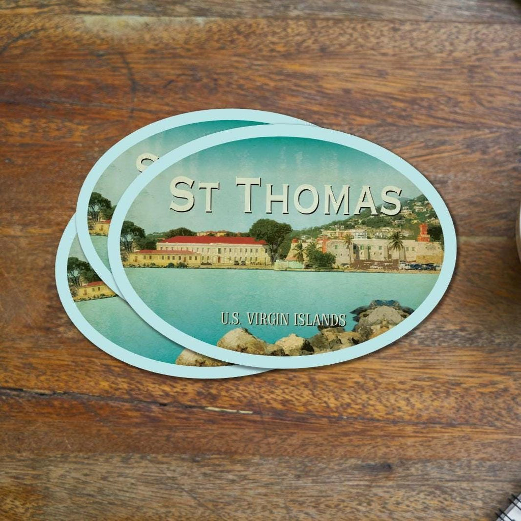 St Thomas Virgin Islands Travel Sticker: Vintage Suitcase Decal