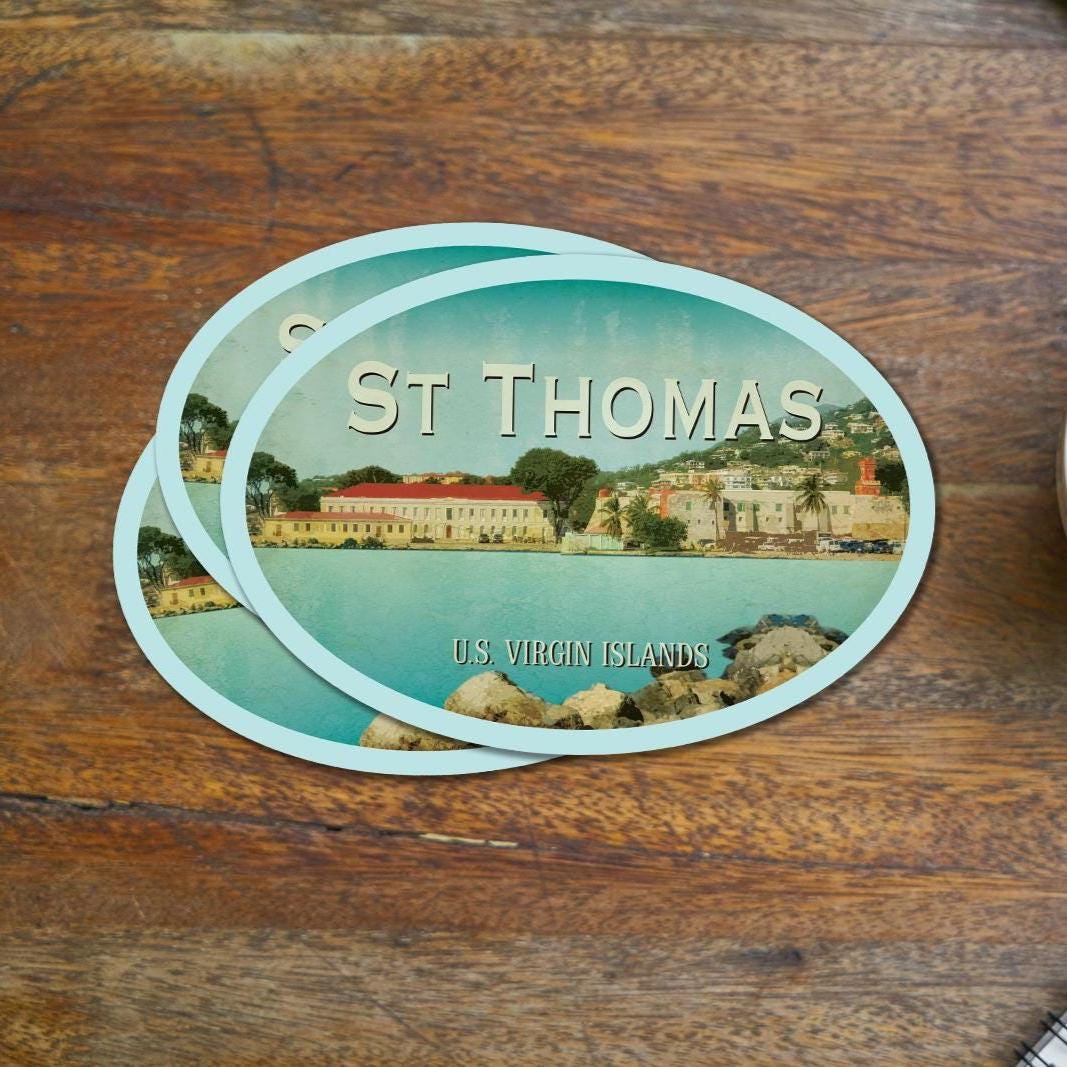 St Thomas Virgin Islands Travel Sticker: Vintage Suitcase Decal
