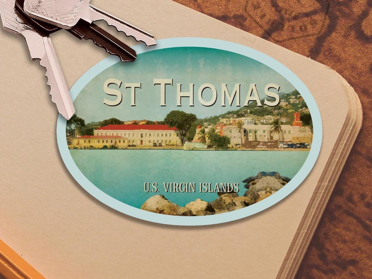St Thomas Virgin Islands Travel Sticker: Vintage Suitcase Decal