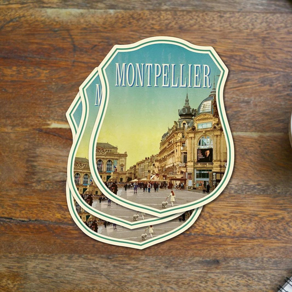 Montpellier France Travel Sticker: Vintage-Style Luggage Decal