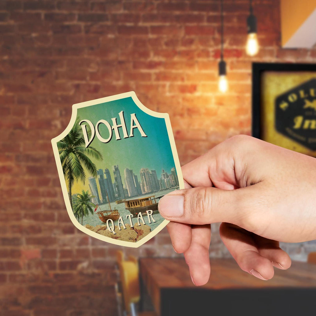 Doha travel sticker, vintage style decal for suitcase, luggage, laptop or water bottle