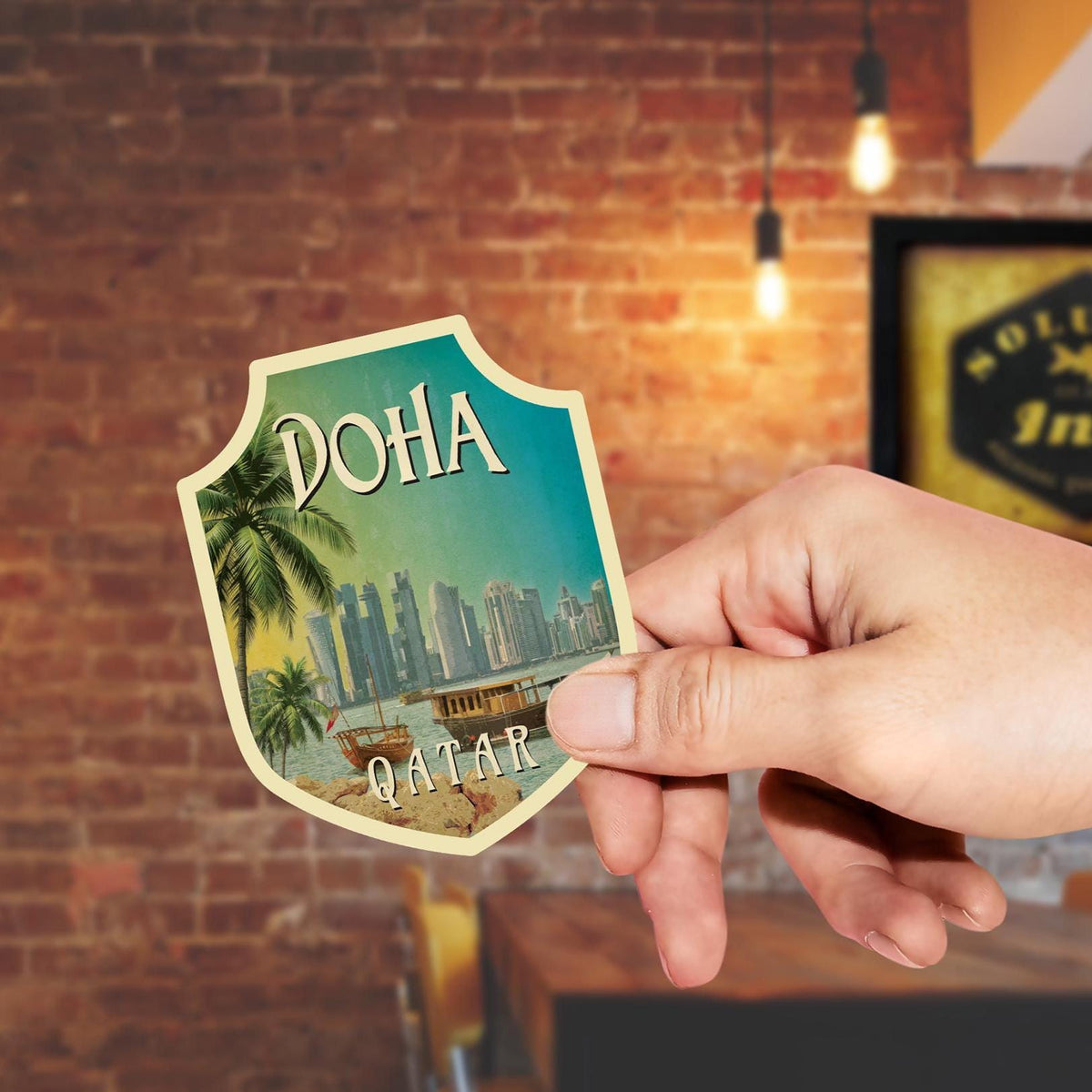 Doha travel sticker, vintage style decal for suitcase, luggage, laptop or water bottle