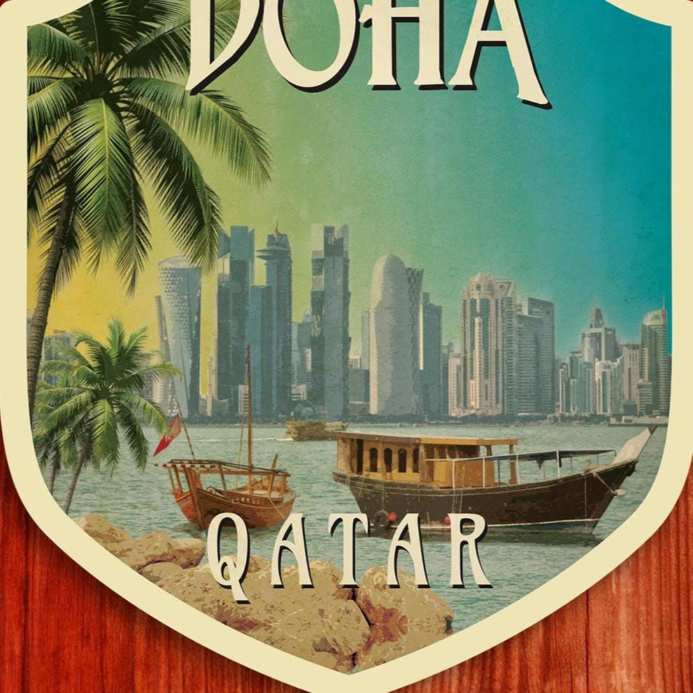 Doha travel sticker, vintage style decal for suitcase, luggage, laptop or water bottle
