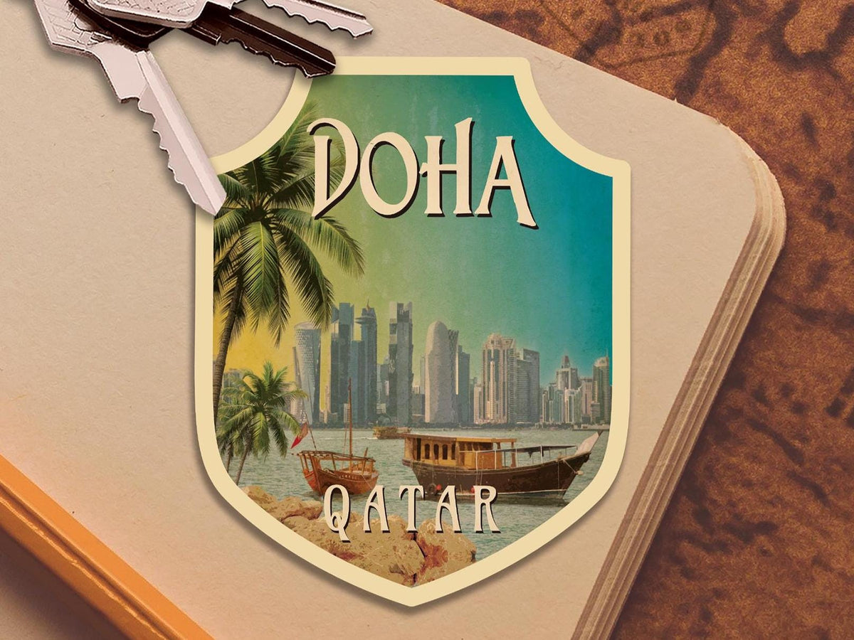 Doha travel sticker, vintage style decal for suitcase, luggage, laptop or water bottle