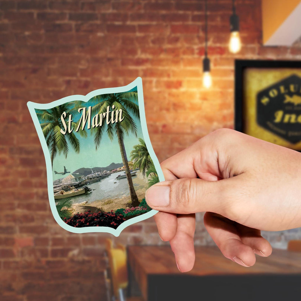 St Martin travel sticker, vintage style decal for suitcase, luggage, laptop or water bottle