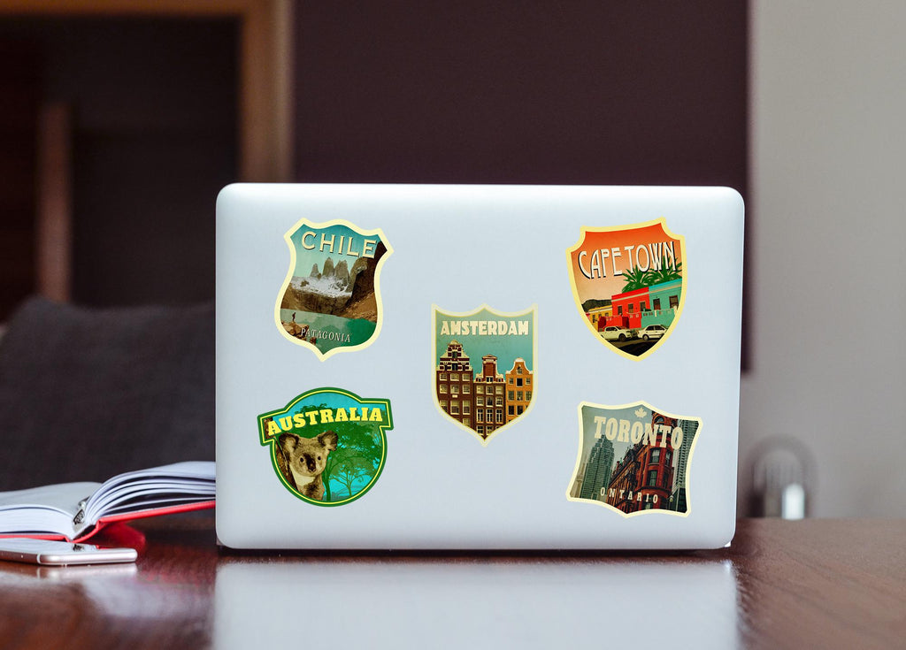 Amsterdam Travel Sticker: Vintage-style Suitcase, Laptop Decal