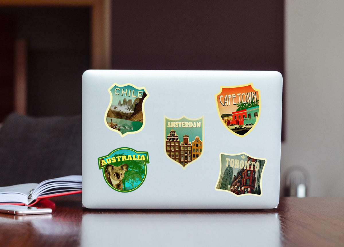 Amsterdam Travel Sticker: Vintage-style Suitcase, Laptop Decal