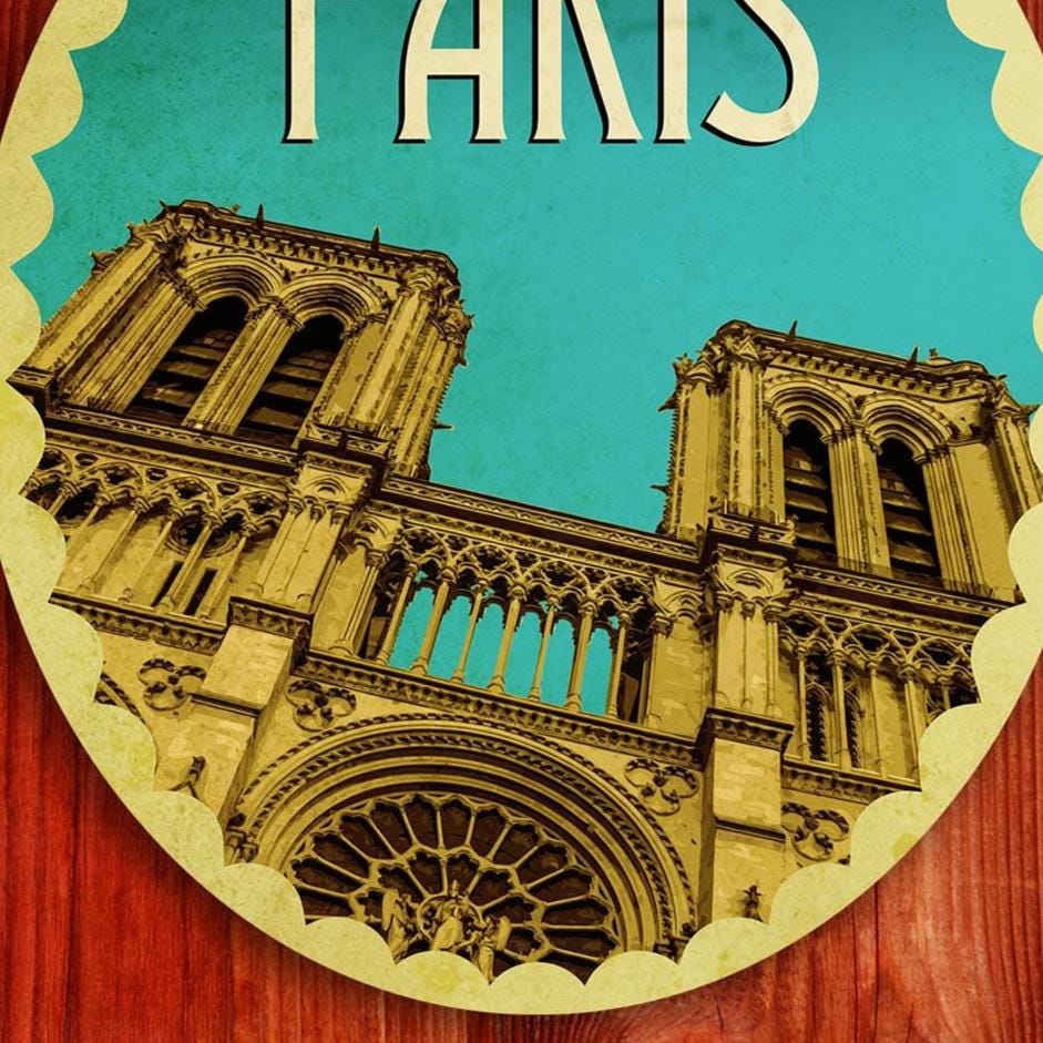 Paris Travel Sticker: Vintage style Decal for Laptop, Suitcase