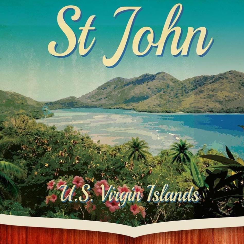 St John Virgin Islands Travel Sticker: Vintage Suitcase Decal