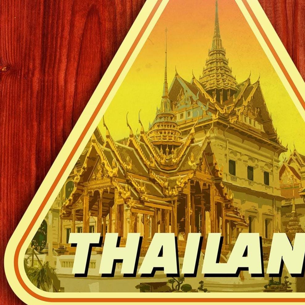 Thailand travel sticker, vintage style decal for suitcase, luggage, laptop or water bottle