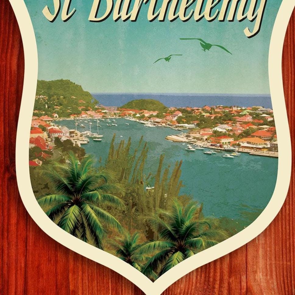 St Barthélemy Travel Sticker, Vintage Style Luggage Decal
