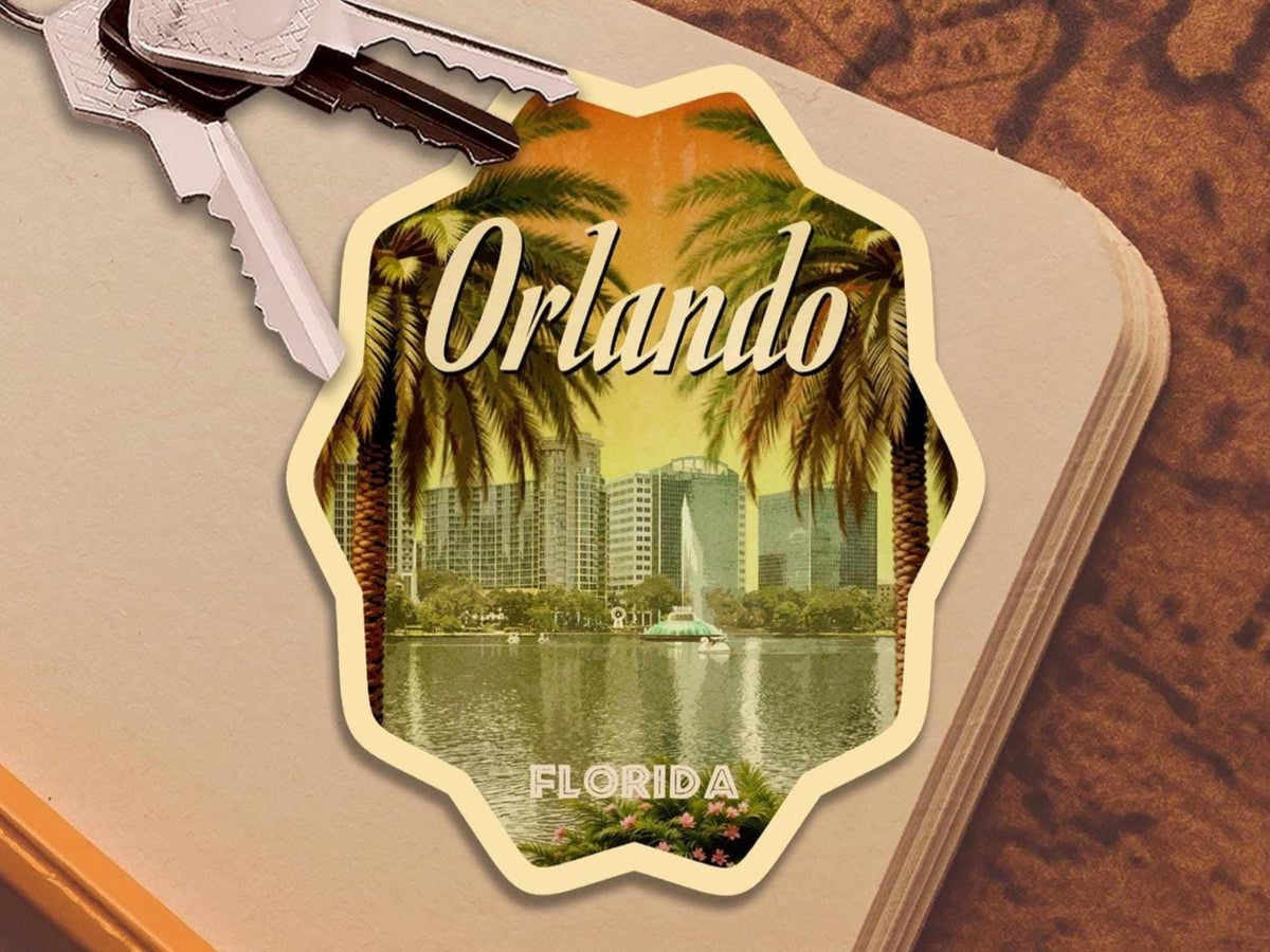 Orlando Florida travel sticker, vintage style decal for suitcase, luggage, laptop or water bottle