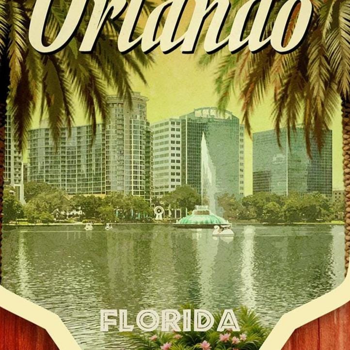 Orlando Florida travel sticker, vintage style decal for suitcase, luggage, laptop or water bottle