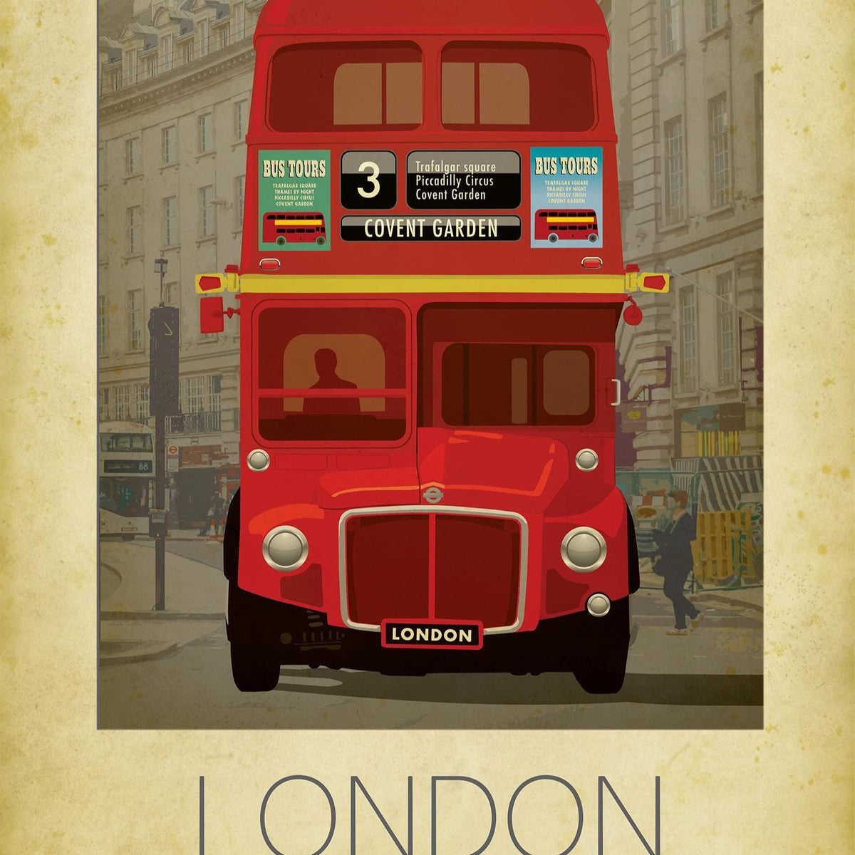 London Travel Art Print: Vintage Red Bus Cityscape Art Poster