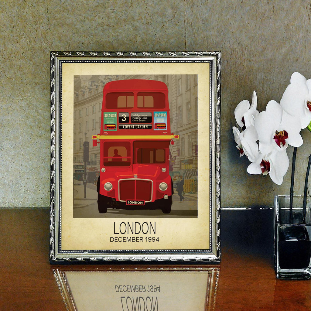 London Travel Art Print: Vintage Red Bus Cityscape Art Poster