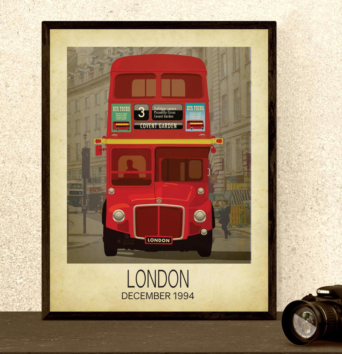 London Travel Art Print: Vintage Red Bus Cityscape Art Poster