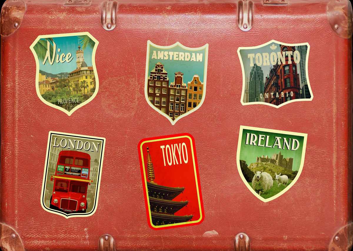Amsterdam Travel Sticker: Vintage-style Suitcase, Laptop Decal