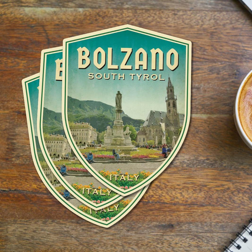 Bolzano Italy Travel Sticker: Vintage Suitcase Luggage Decal